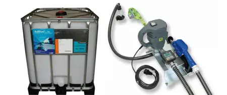 Bildmontage von AdBlue IBC und einer Abfüllstation